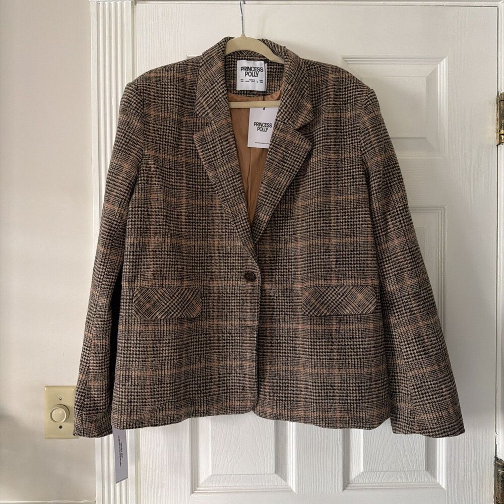 Princess Polly Ayvanna Oversized Blazer Brown Plaid US6